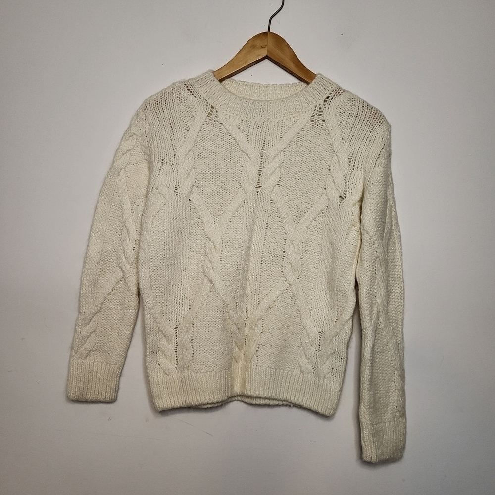 Massimo Dutti Cable Knit Mohair Wool Cream Sweater Size XS - Picture 2 of 12